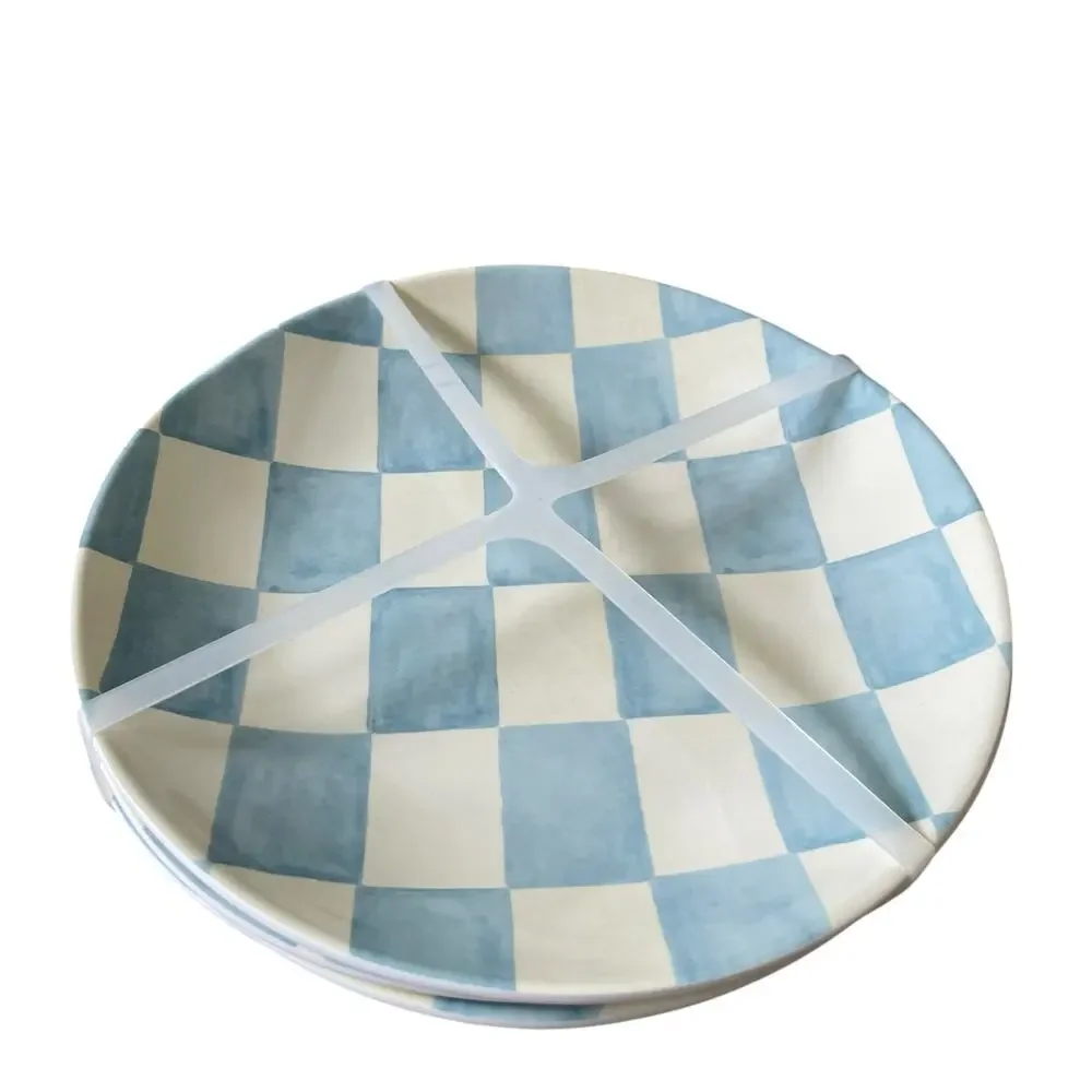 Blue & White Checkered Melamine Appetizer Plates 6.5in Set of 4 Chic Spring NEW